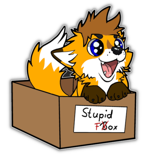 Foxbrush in a box saying 'stupid b/fox'